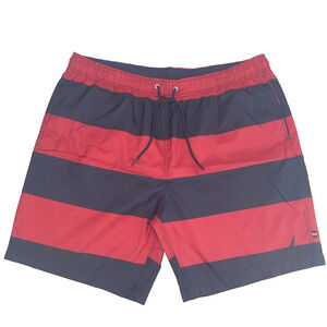 Nautica Men's Size 2XL Swim Shorts Red and Navy Stripe Drawstring Dark Academia